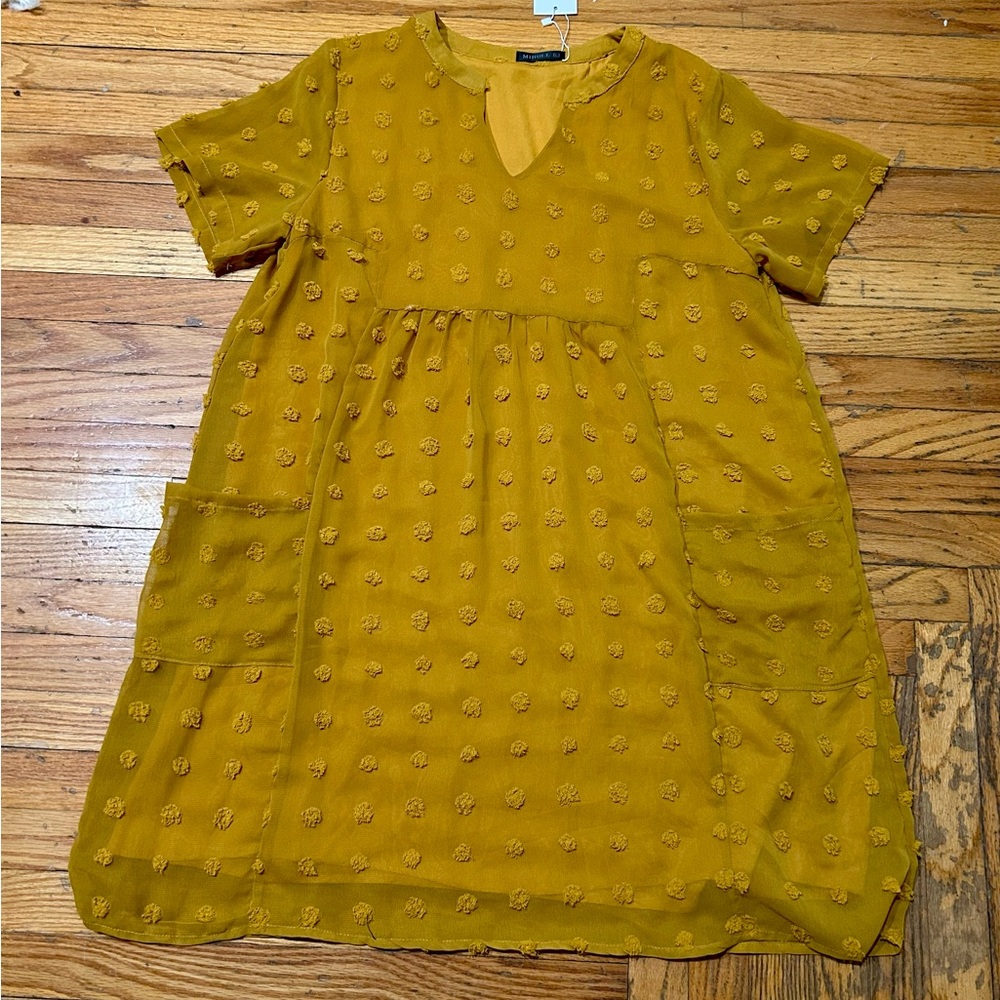 Miholl Swiss Dot Baby Doll Dress Size L Mustard Yellow